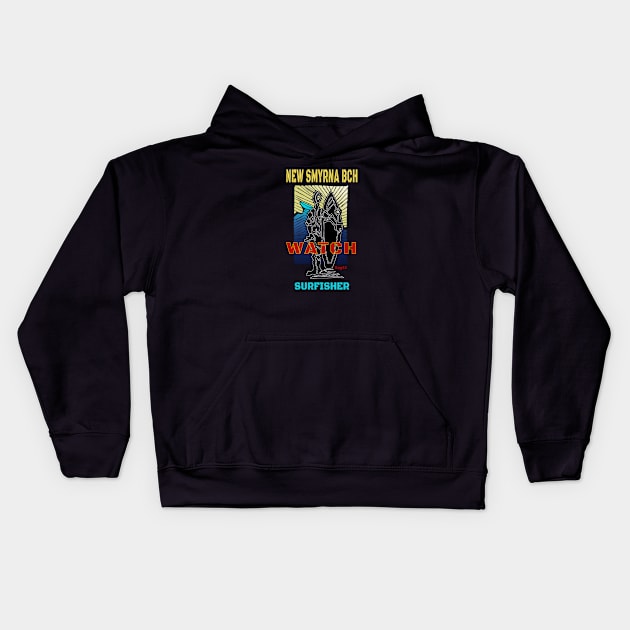 New Smyrna Beach Florida Surfing Kids Hoodie by The Witness